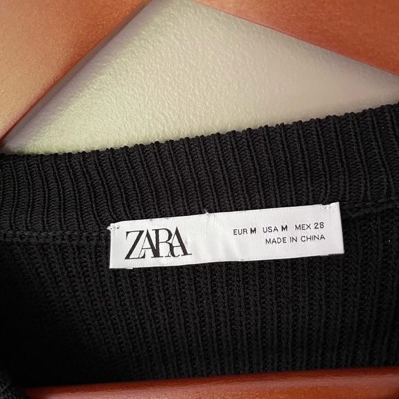 Zara Balloon Sleeve Ribbed Knit Jumper Sweater Black Long Sleeve Crew Medium - Picture 3 of 3